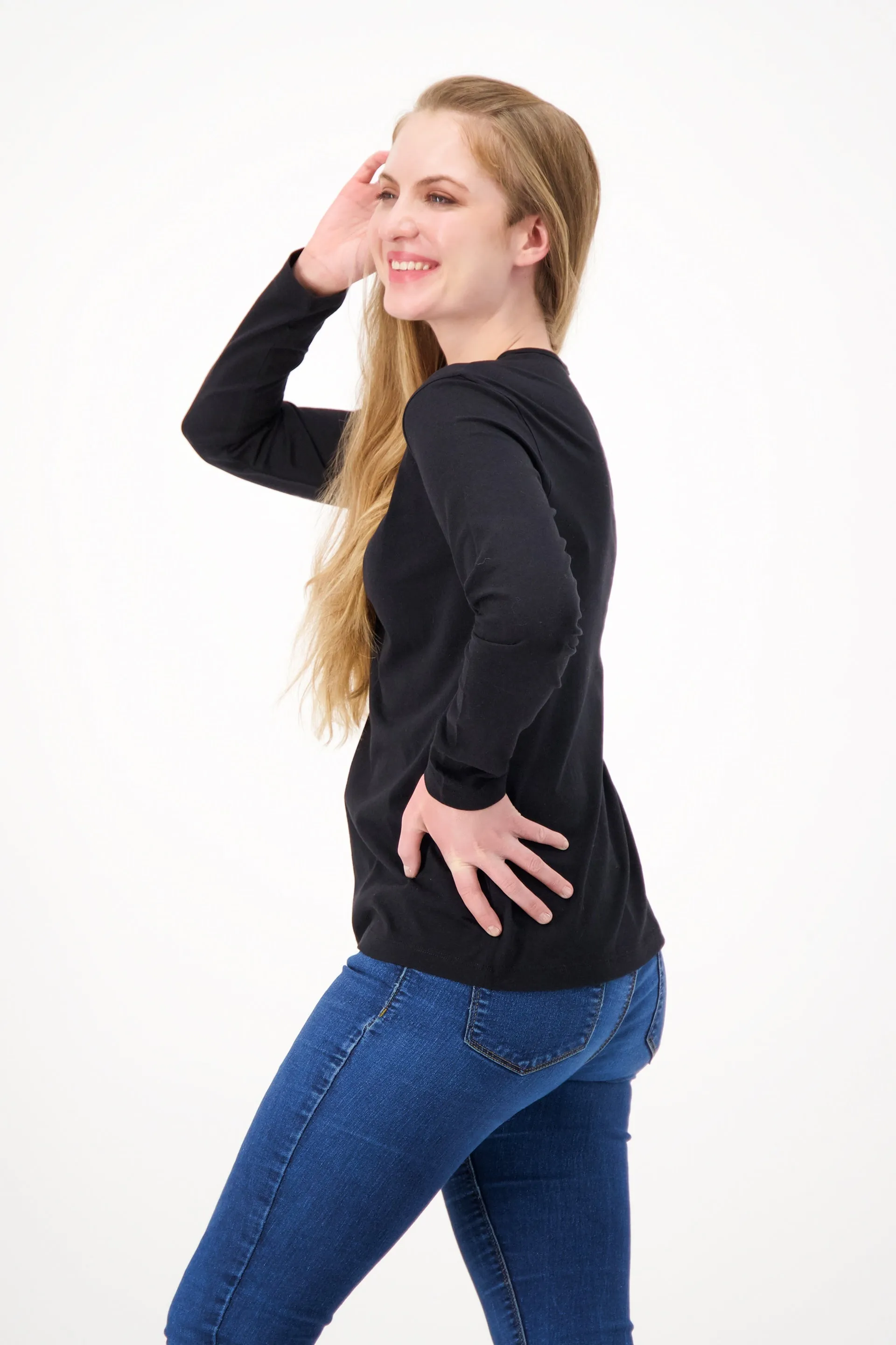 12-Pack Women's Long Sleeve Black | Organic Cotton, Sustainable & Super Soft