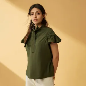 B77 Women's Organic Cotton Top With Sleeve Details And Neck Tie