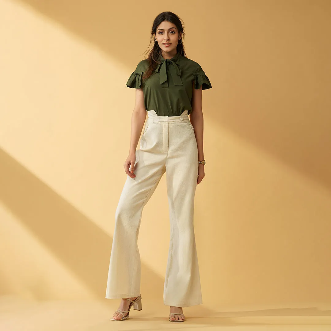 B77 Women's Organic Cotton Top With Sleeve Details And Neck Tie