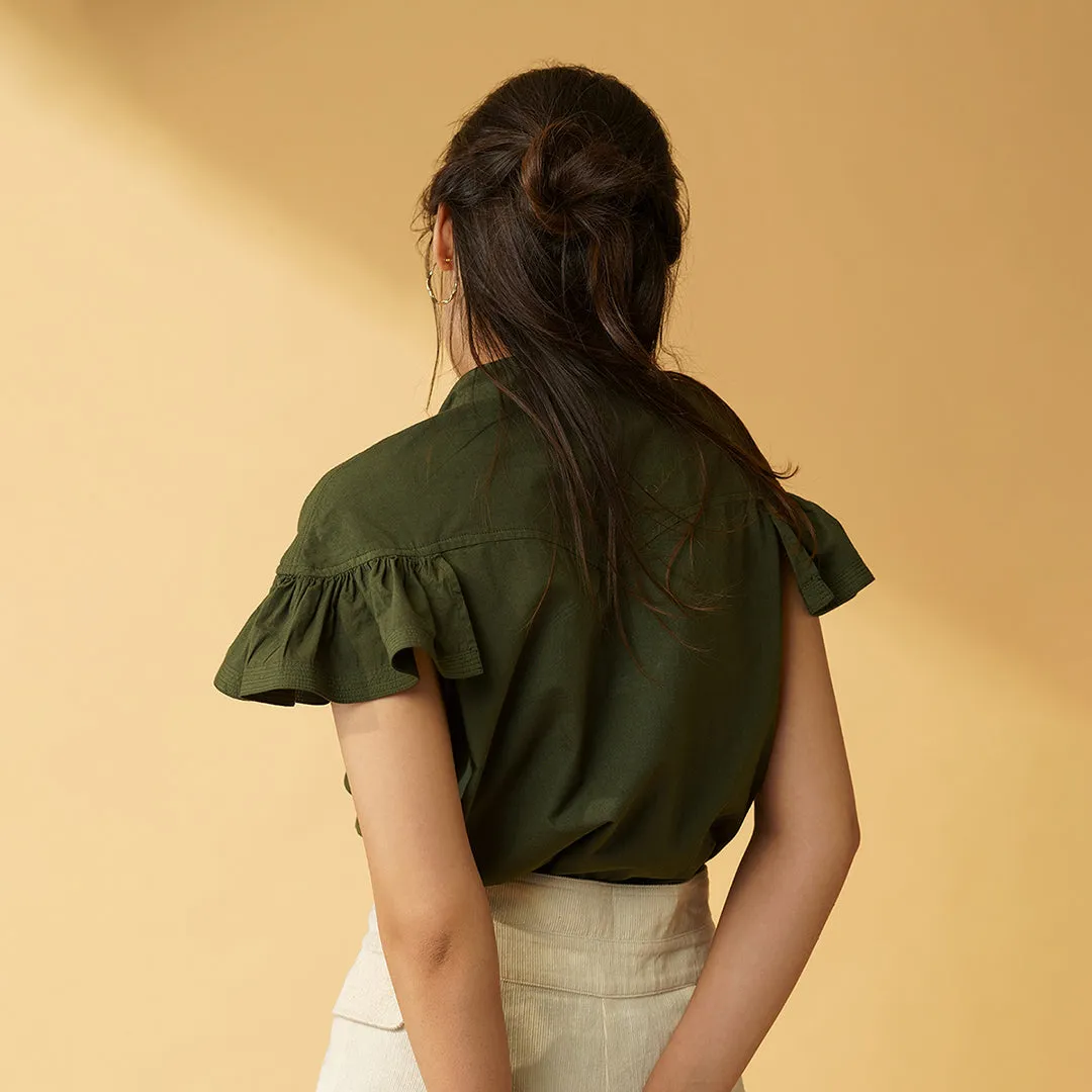 B77 Women's Organic Cotton Top With Sleeve Details And Neck Tie