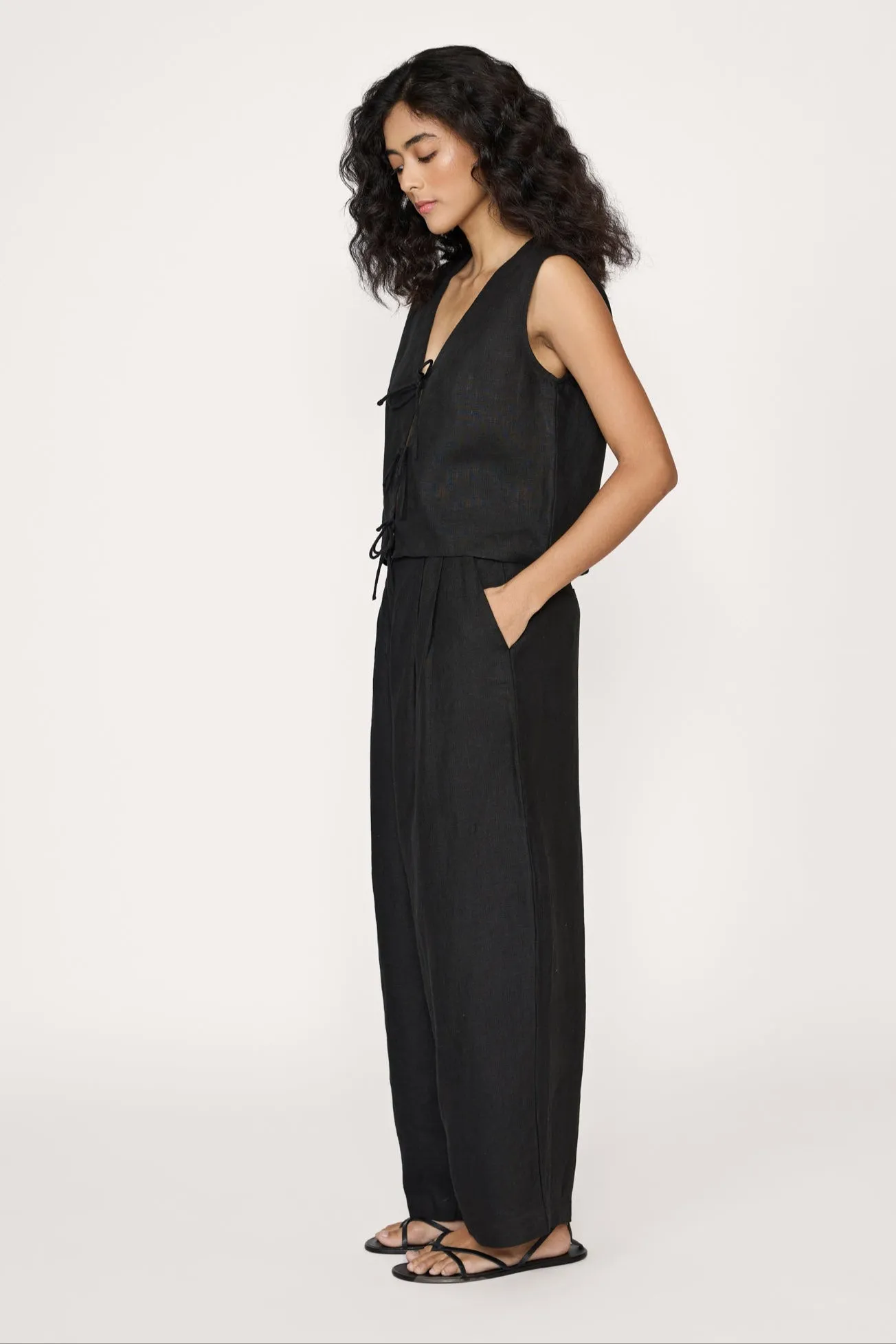 Boyfriend Pant - Black Linen