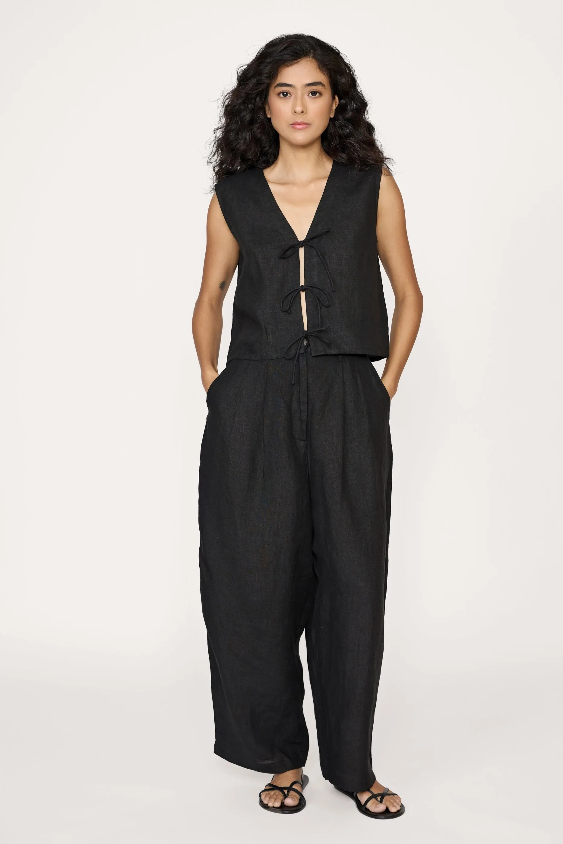 Boyfriend Pant - Black Linen