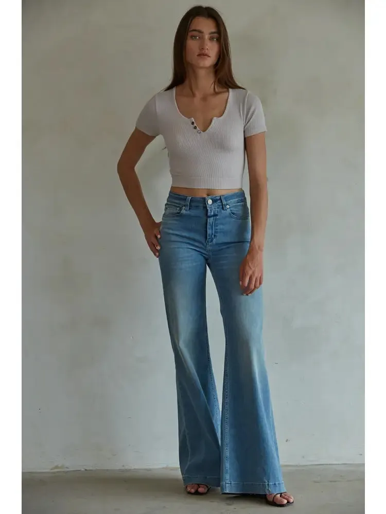 By Together Seamless Button Down Short Sleeve Crop Top