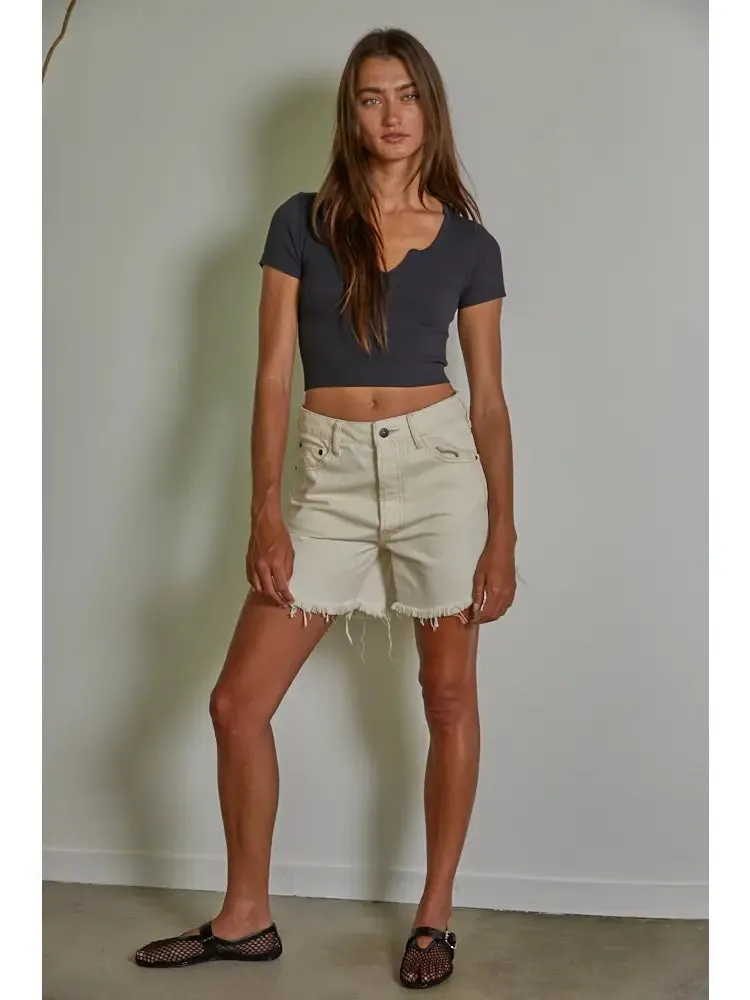 By Together Seamless Button Down Short Sleeve Crop Top