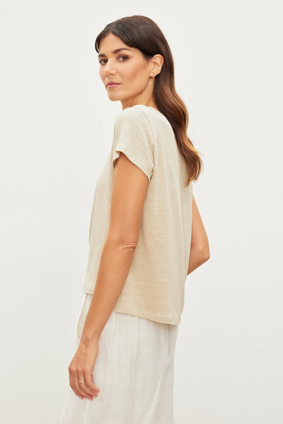 CASEY LINEN KNIT CREW NECK TEE