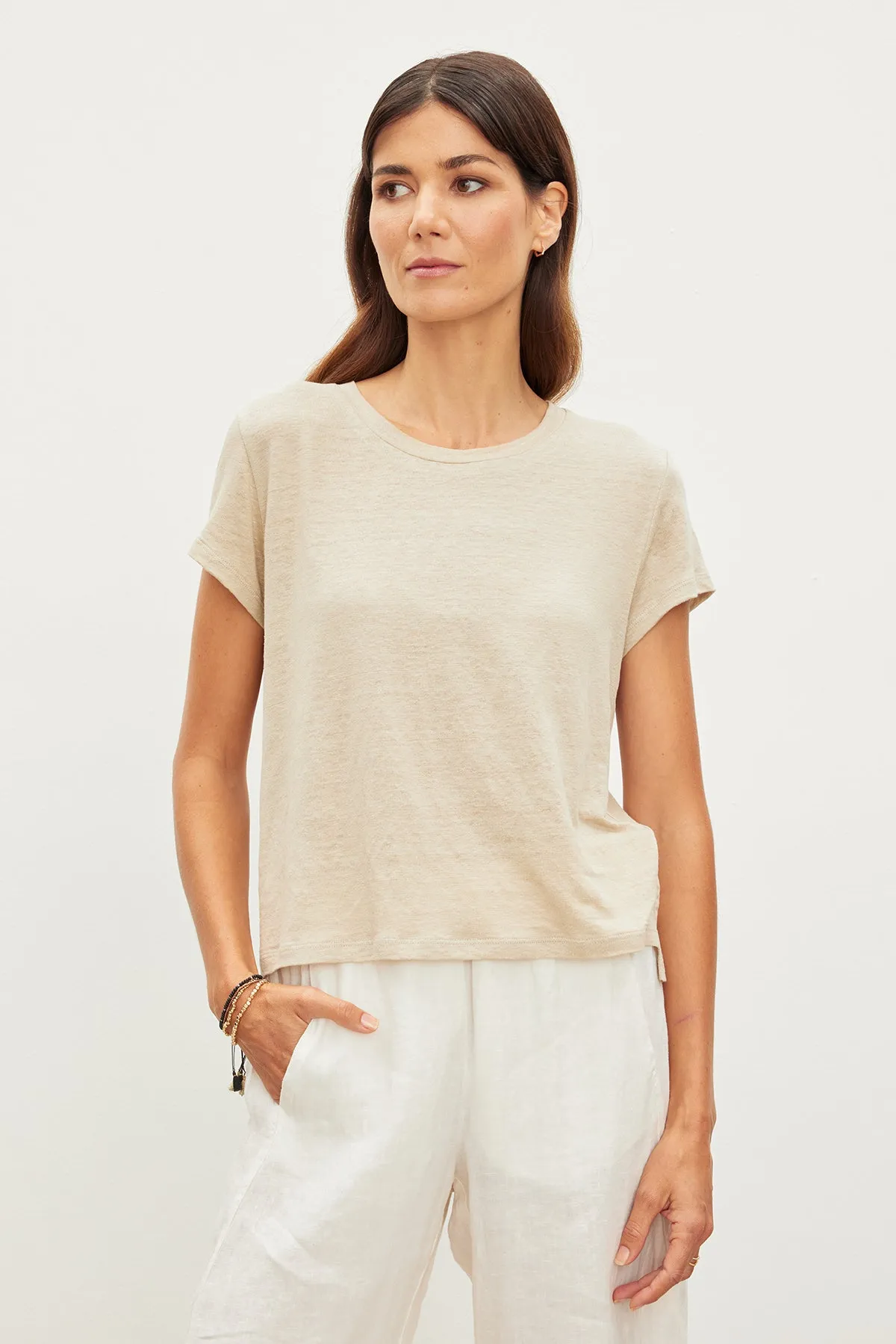 CASEY LINEN KNIT CREW NECK TEE