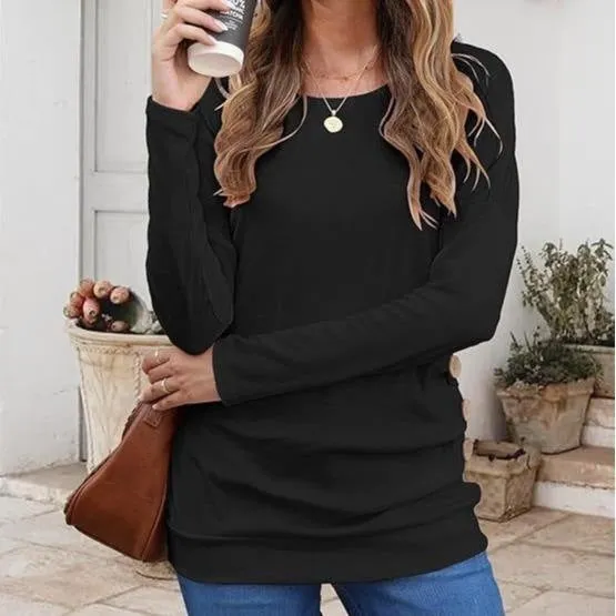 Casual Long-sleeved Loose Waist Top