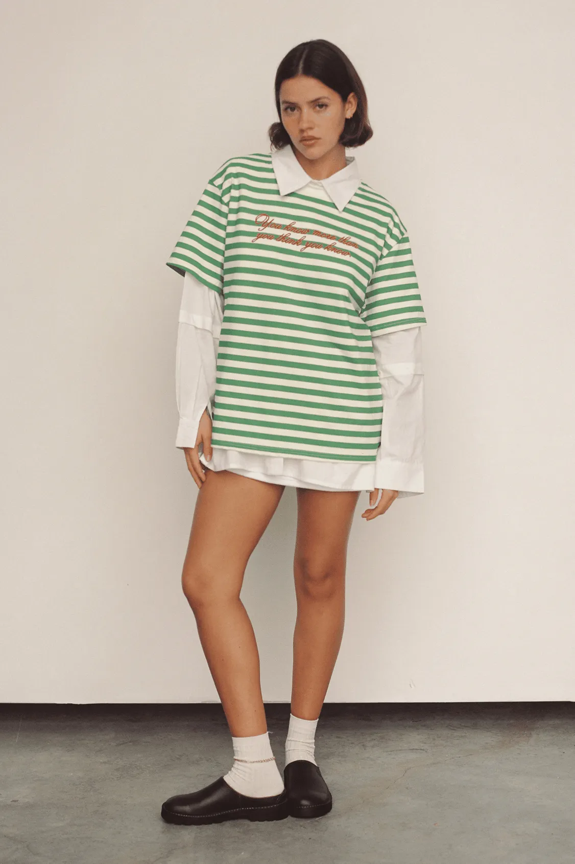 Commonplace - Morale T Shirt, Green Off White