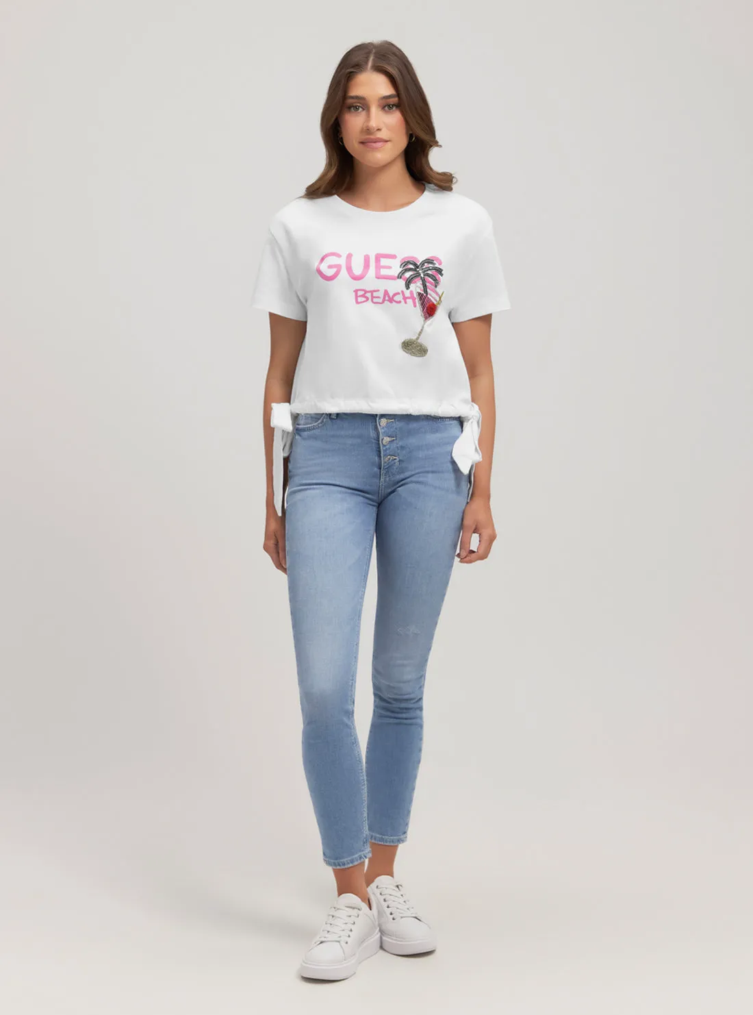 Eco White Knot Crop T-Shirt