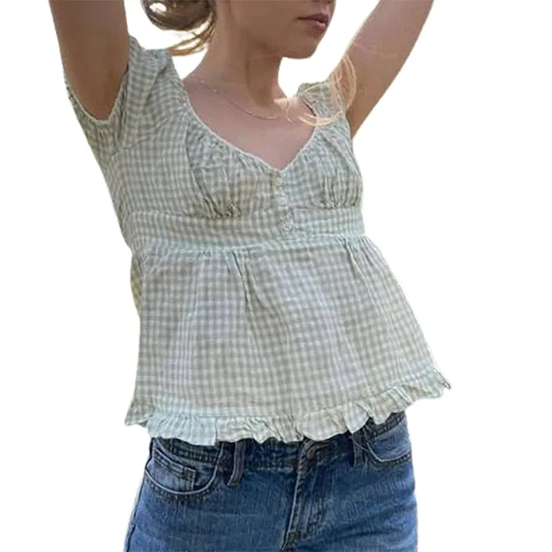 Girlary Y2K Fairy Grunge Crop Top for Women Short Sleeve Lace Patchwork T-Shirt Aesthetic Slim Fit Cute Babydoll Top Tees