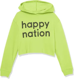 Happy Nation Girls Fleece Crop Hoodie Sweatshirt