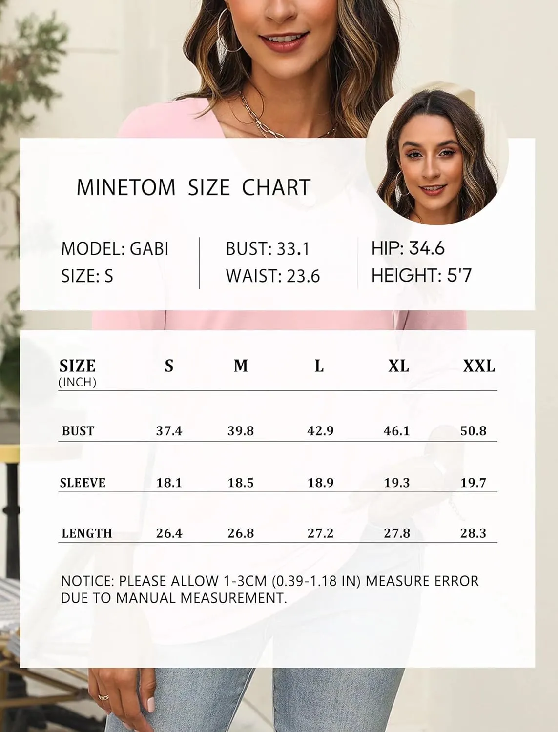 Minetom Women's V Neck 3/4 Sleeve T Shirt Solid/Color Block Casual Basic Tops Summer Tees