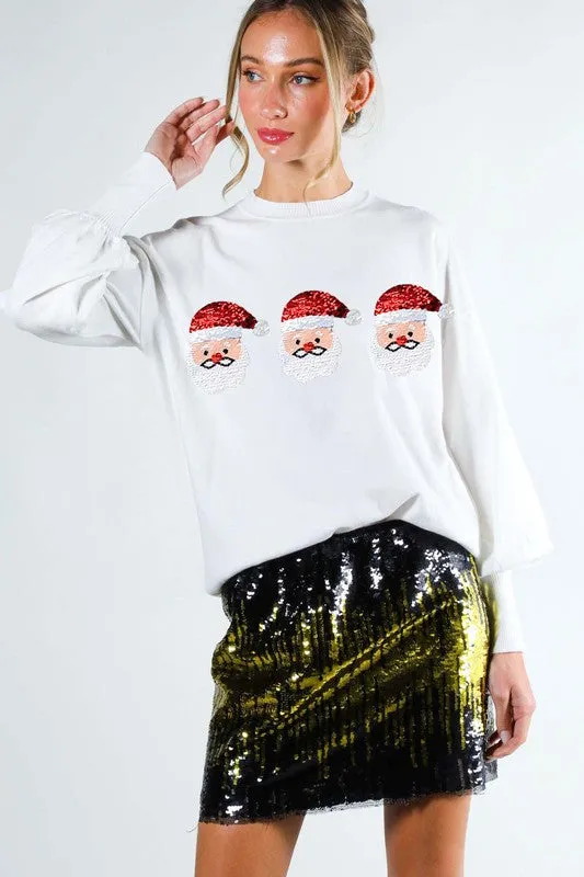 Off White Sequin Santa Detail Sweater Top