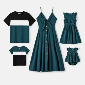 PatPat Family Matching Outfits – Knot Front Cami Dresses & Colorblock Short-sleeve Tee Sets