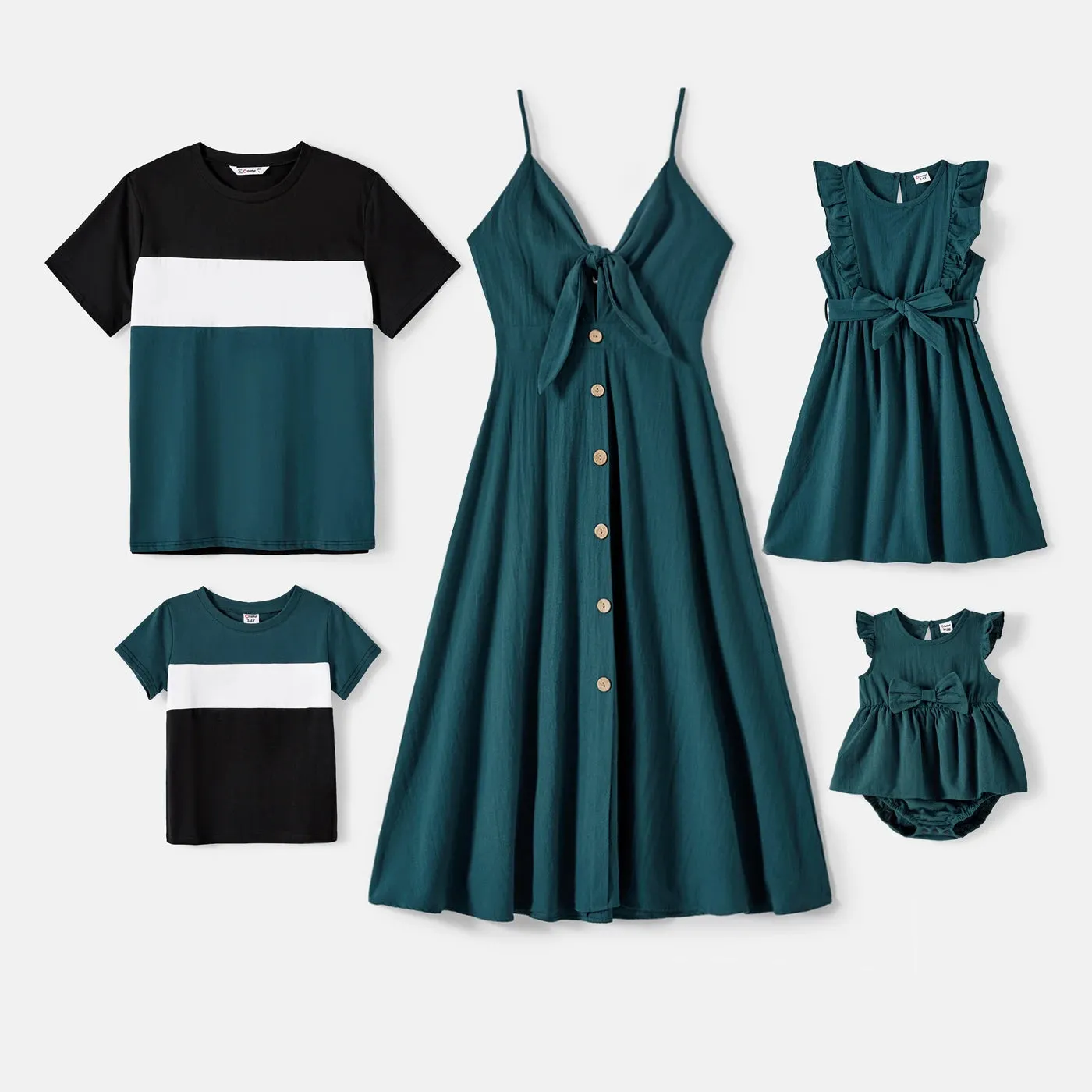 PatPat Family Matching Outfits – Knot Front Cami Dresses & Colorblock Short-sleeve Tee Sets