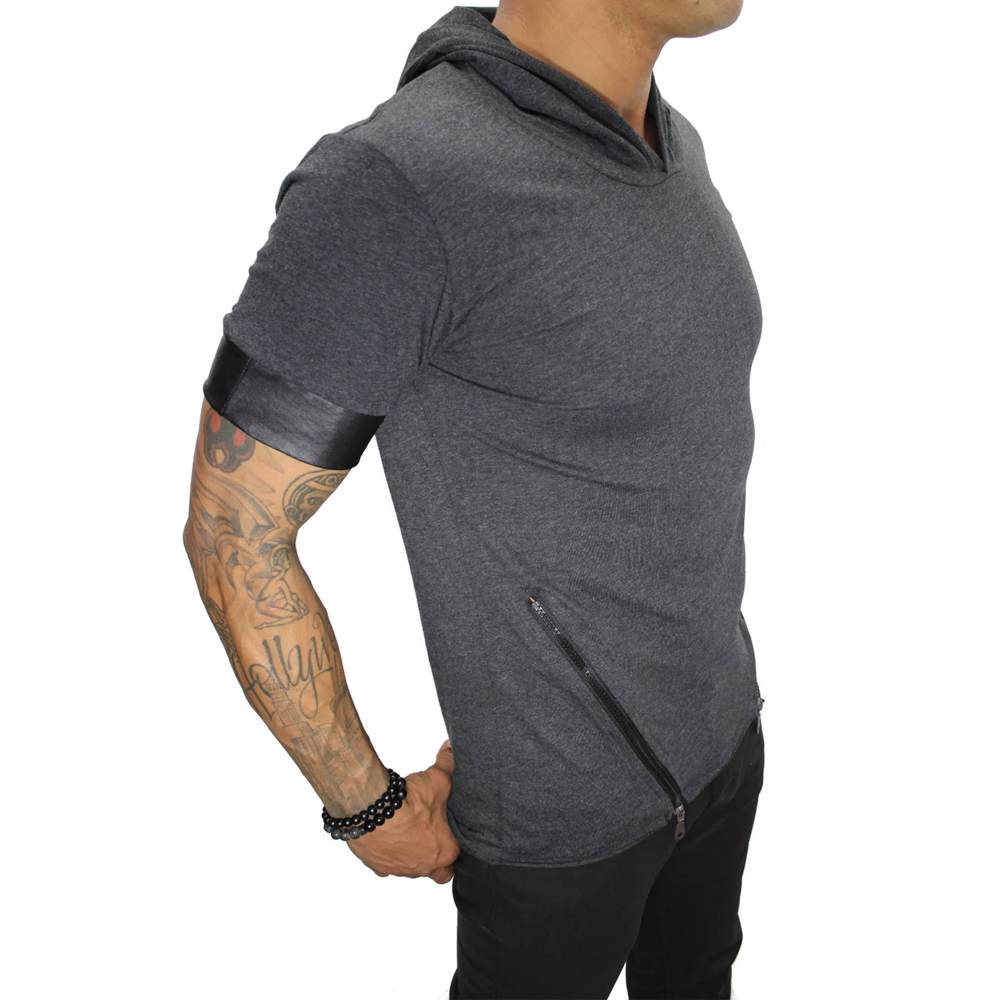 "Oliver" Charcoal Grey Tee with Hood and Zip Detail