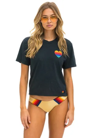 RAINBOW HEART STITCH BOYFRIEND TEE - CHARCOAL