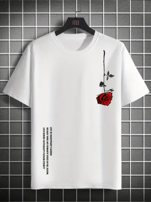 Rose Print Casual Slim Fit Round Neck