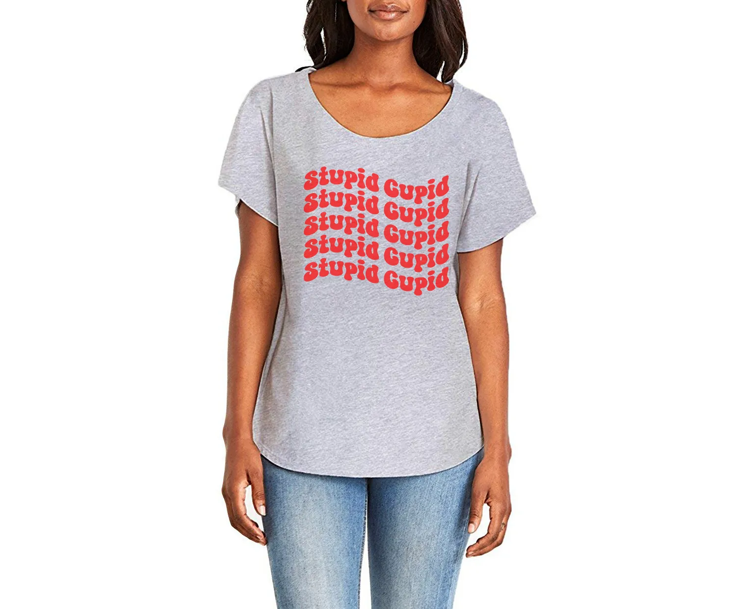 Stupid Cupid Ladies Tee Shirt - In Grey & White