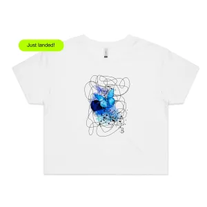 SWATCH CROP TOP TEE BLUE Butterfly Print Premium Sustainable Cotton - B. Streetwear