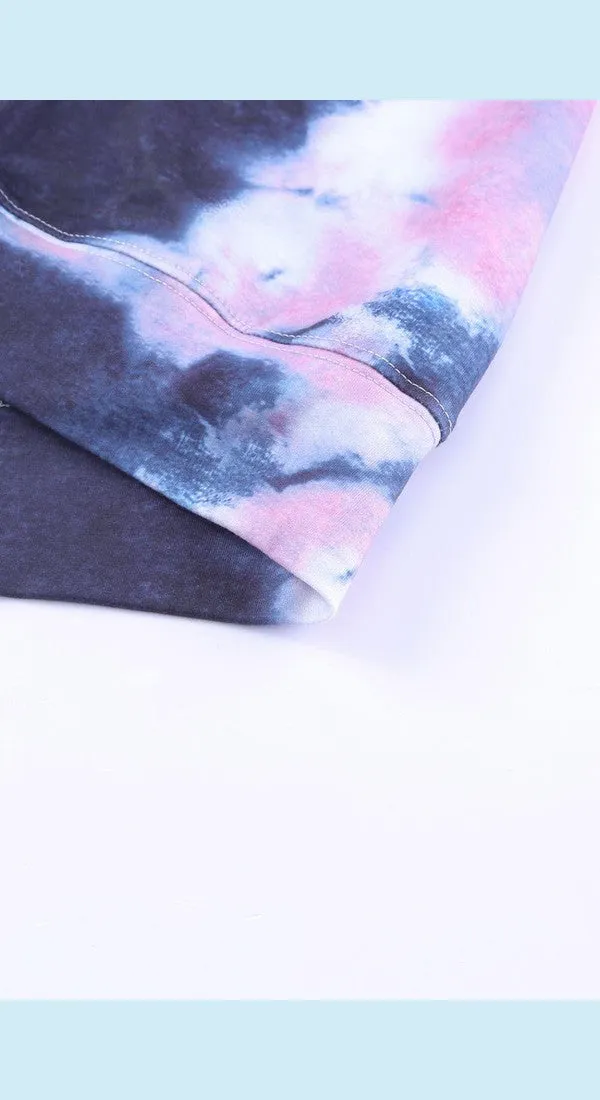 Tie-Dye Drawstring Detail Hoodie with Kangaroo Pocket