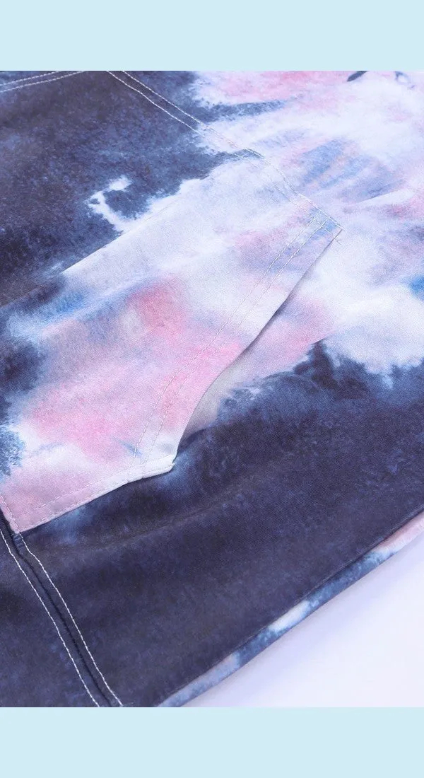 Tie-Dye Drawstring Detail Hoodie with Kangaroo Pocket