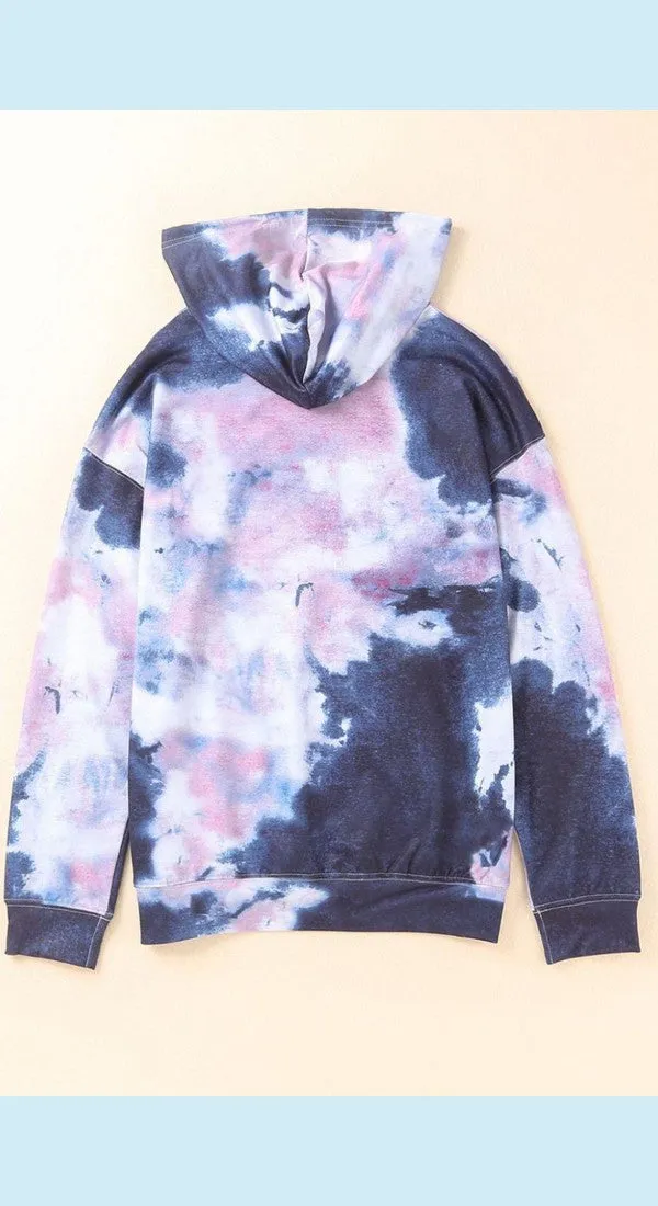 Tie-Dye Drawstring Detail Hoodie with Kangaroo Pocket