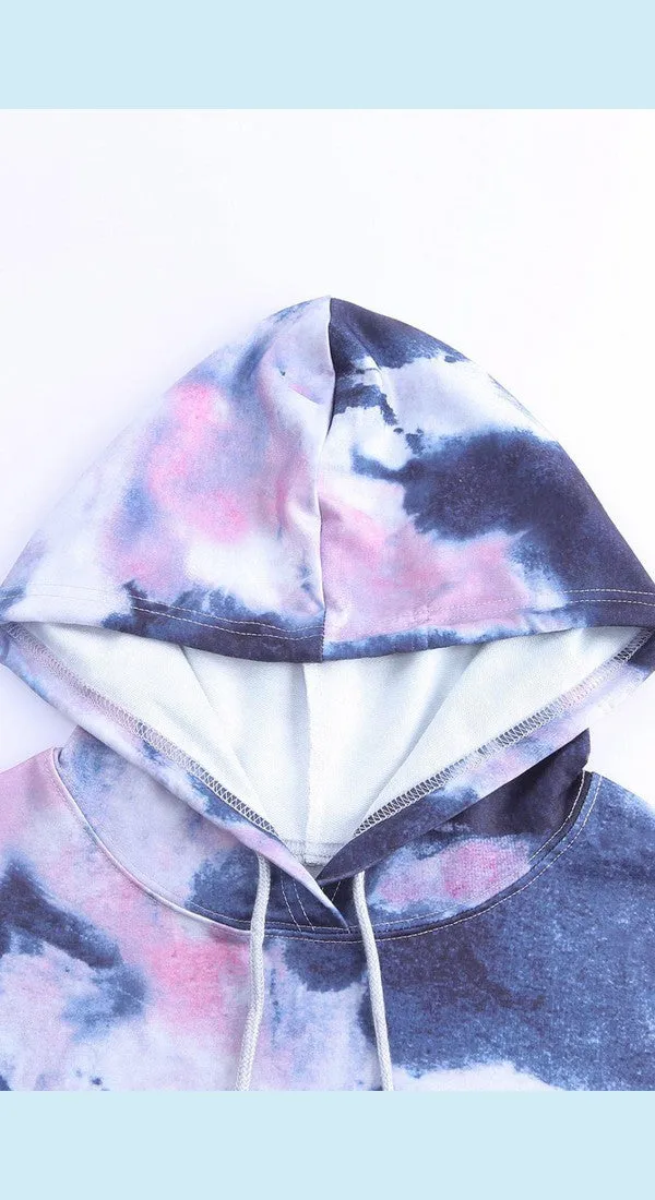 Tie-Dye Drawstring Detail Hoodie with Kangaroo Pocket