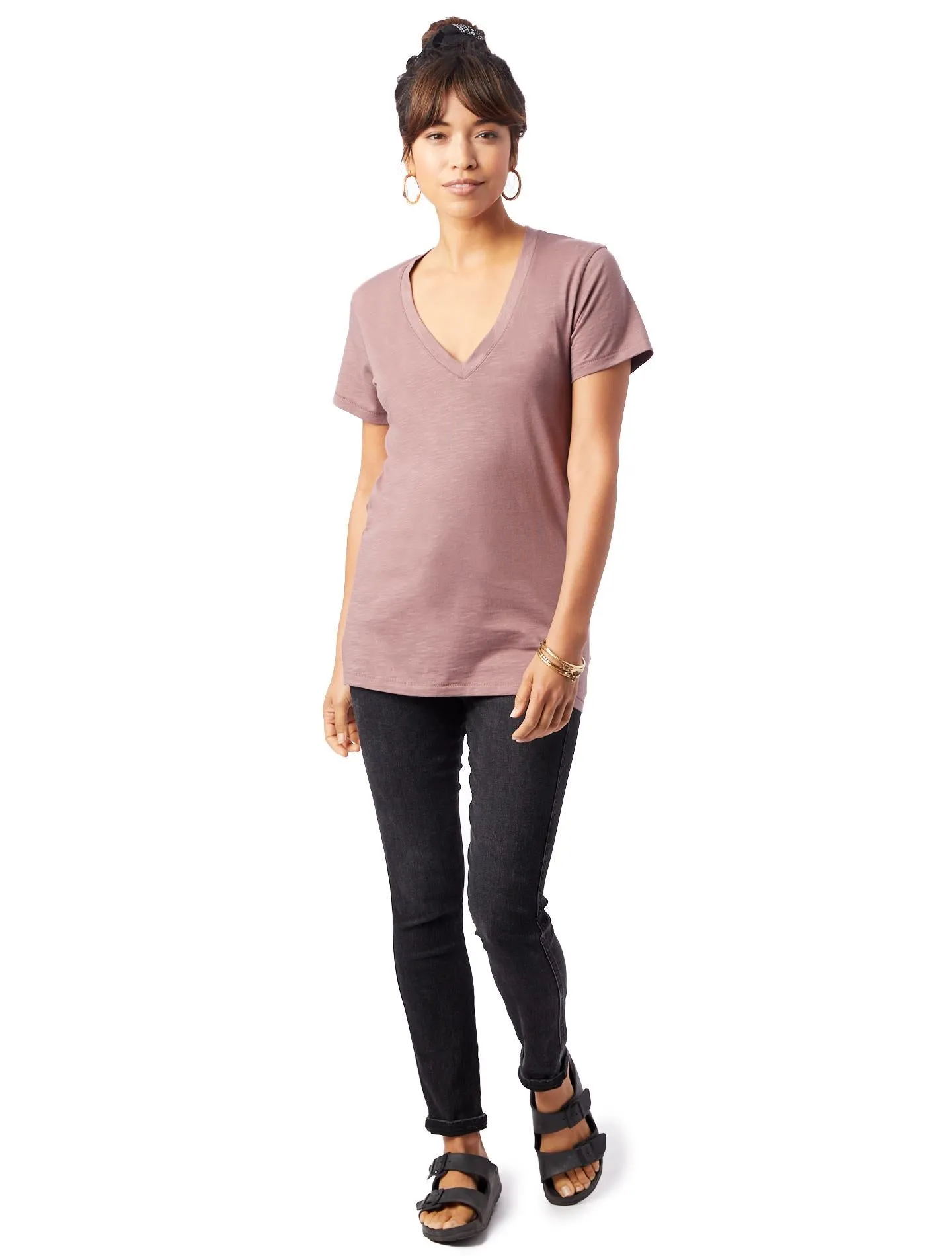 Weathered Slub So Low V-Neck T-Shirt (Vintage Rose)