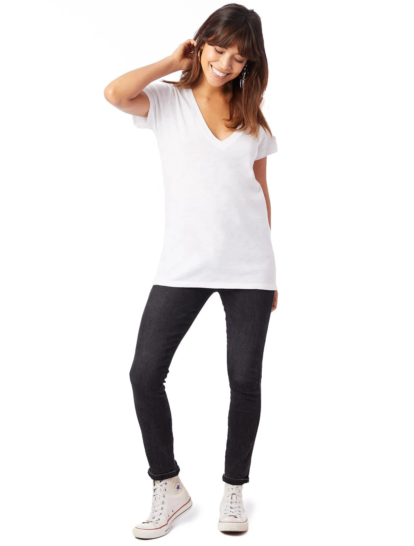 Weathered Slub So Low V-Neck T-Shirt (White)