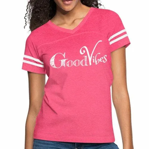 Womens Graphic Vintage Tee, Good Vibes Sport T-shirt