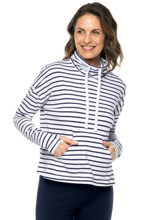 Women's Solana Mock Neck Pullover | White/Navy Stripe Women's Solana Mock Neck Pullover | White/Navy Stripe